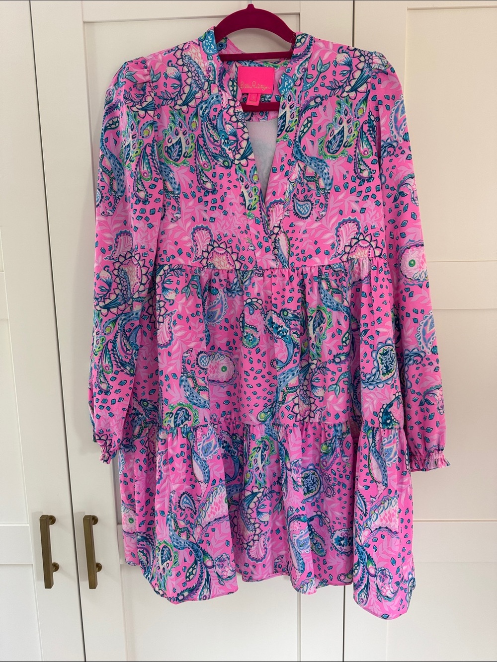 Lilly Pulitzer Pink Paisley Tiered Dress Small